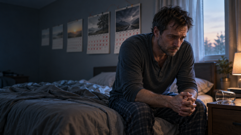 Man experiencing worsening alcohol withdrawal symptoms after repeatedly quitting drinking