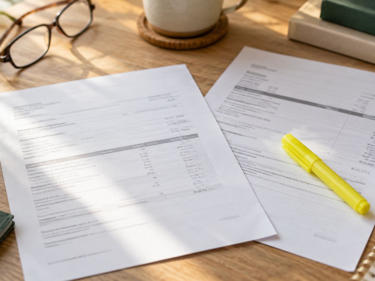 Two health insurance benefits statements side by side on a desk with one line highlighted